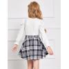 Arshiner Girls Skirt Set Knit Puff Sleeve Turtleneck Sweater Tops and Flared Mini Skirts with Pockets Clothing Sets(White and Plaid 3)