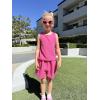 Arshiner Girls Summer 2 Piece Outfit Sleeveless Top and Paperbag Waist Shorts with Pockets Kids Shorts Set Ages 5-13(Hot Pink)
