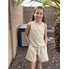 Arshiner Girls Summer 2 Piece Outfit Sleeveless Top and Paperbag Waist Shorts with Pockets Kids Shorts Set Ages 5-13(Kahaki)
