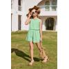 Arshiner Girls Summer 2 Piece Outfit Sleeveless Top and Paperbag Waist Shorts with Pockets Kids Shorts Set Ages 5-13(Mint Green)
