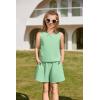 Arshiner Girls Summer 2 Piece Outfit Sleeveless Top and Paperbag Waist Shorts with Pockets Kids Shorts Set Ages 5-13(Mint Green)