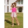 Arshiner Girls Summer 2 Piece Outfit Sleeveless Top and Paperbag Waist Shorts with Pockets Kids Shorts Set Ages 5-13(Pink Stripe)