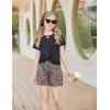 Arshiner Girls Summer 2 Piece Outfits Tie Dye Short Sets Casual Twist Front Short Sleeve Tops and Pant with Pockets(Black&leopard)