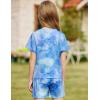 Arshiner Girls Summer 2 Piece Outfits Tie Dye Short Sets Casual Twist Front Short Sleeve Tops and Pant with Pockets(Blue&green)