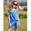 Arshiner Girls Summer 2 Piece Outfits Tie Dye Short Sets Casual Twist Front Short Sleeve Tops and Pant with Pockets(Blue&green)