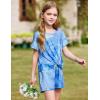 Arshiner Girls Summer 2 Piece Outfits Tie Dye Short Sets Casual Twist Front Short Sleeve Tops and Pant with Pockets(Blue&green)