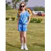 Arshiner Girls Summer 2 Piece Outfits Tie Dye Short Sets Casual Twist Front Short Sleeve Tops and Pant with Pockets(Blue&green)