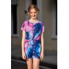 Arshiner Girls Summer 2 Piece Outfits Tie Dye Short Sets Casual Twist Front Short Sleeve Tops and Pant with Pockets(Dark Purple&dark Blue)