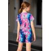 Arshiner Girls Summer 2 Piece Outfits Tie Dye Short Sets Casual Twist Front Short Sleeve Tops and Pant with Pockets(Dark Purple&dark Blue)
