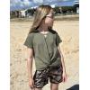 Arshiner Girls Summer 2 Piece Outfits Tie Dye Short Sets Casual Twist Front Short Sleeve Tops and Pant with Pockets(Green&camouflage)