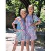 Arshiner Girls Summer 2 Piece Outfits Tie Dye Short Sets Casual Twist Front Short Sleeve Tops and Pant with Pockets(Green&pink)