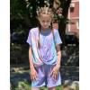 Arshiner Girls Summer 2 Piece Outfits Tie Dye Short Sets Casual Twist Front Short Sleeve Tops and Pant with Pockets(Green&pink)