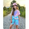 Arshiner Girls Summer 2 Piece Outfits Tie Dye Short Sets Casual Twist Front Short Sleeve Tops and Pant with Pockets(Green&pink)