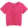 Arshiner Girls Summer 2 Piece Outfits Tie Dye Short Sets Casual Twist Front Short Sleeve Tops and Pant with Pockets(Pink&stripe)
