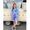 Arshiner Girls Summer 2 Piece Outfits Tie Dye Short Sets Casual Twist Front Short Sleeve Tops and Pant with Pockets(Purple&blue)