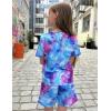 Arshiner Girls Summer 2 Piece Outfits Tie Dye Short Sets Casual Twist Front Short Sleeve Tops and Pant with Pockets(Purple&blue)