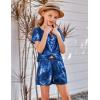 Arshiner Girls Summer 2 Piece Outfits Tie Dye Short Sets Casual Twist Front Short Sleeve Tops and Pant with Pockets(White&navy Blue)