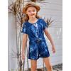 Arshiner Girls Summer 2 Piece Outfits Tie Dye Short Sets Casual Twist Front Short Sleeve Tops and Pant with Pockets(White&navy Blue)