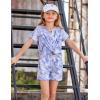 Arshiner Girls Summer 2 Piece Outfits Tie Dye Short Sets Casual Twist Front Short Sleeve Tops and Pant with Pockets(White&purple)