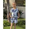 Arshiner Girls Summer 2 Piece Outfits Tie Dye Short Sets Casual Twist Front Short Sleeve Tops and Pant with Pockets(White&yellow&gray)