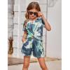 Arshiner Girls Summer 2 Piece Outfits Tie Dye Short Sets Casual Twist Front Short Sleeve Tops and Pant with Pockets(White&yellow&gray)