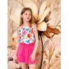 Arshiner Girls Summer Clothes 2 Piece Ruffle Trimmed Sleeveless Tank Top and High Waist Shorts with Pockets Clothing Sets(Flower_rose Red)