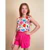 Arshiner Girls Summer Clothes 2 Piece Ruffle Trimmed Sleeveless Tank Top and High Waist Shorts with Pockets Clothing Sets(Flower_rose Red)