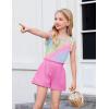 Arshiner Girls Summer Clothes 2 Piece Ruffle Trimmed Sleeveless Tank Top and High Waist Shorts with Pockets Clothing Sets(Rainbow Leopard_rose Red)