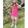 Arshiner Girls Summer Clothes 2 Piece Ruffle Trimmed Sleeveless Tank Top and High Waist Shorts with Pockets Clothing Sets(Rose Red_rainbow)