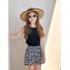 Arshiner Girls Summer Clothing Sets 2 Piece Outfits Knit Ruched Knot Side Tank Top and High Waist Shorts with Pockets(Black Flower)