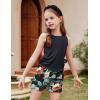 Arshiner Girls Summer Clothing Sets 2 Piece Outfits Knit Ruched Knot Side Tank Top and High Waist Shorts with Pockets(Black Hawaii Flower)