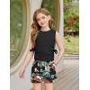 Arshiner Girls Summer Clothing Sets 2 Piece Outfits Knit Ruched Knot Side Tank Top and High Waist Shorts with Pockets(Black Hawaii Flower)