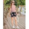 Arshiner Girls Summer Clothing Sets 2 Piece Outfits Knit Ruched Knot Side Tank Top and High Waist Shorts with Pockets(Deep Pink Flower)