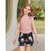 Arshiner Girls Summer Clothing Sets 2 Piece Outfits Knit Ruched Knot Side Tank Top and High Waist Shorts with Pockets(Deep Pink Flower)