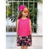 Arshiner Girls Summer Clothing Sets 2 Piece Outfits Knit Ruched Knot Side Tank Top and High Waist Shorts with Pockets(Rose Red Flower)
