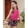 Arshiner Girls Summer Clothing Sets 2 Piece Outfits Knit Ruched Knot Side Tank Top and High Waist Shorts with Pockets(Rose Red Flower)