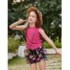 Arshiner Girls Summer Clothing Sets 2 Piece Outfits Knit Ruched Knot Side Tank Top and High Waist Shorts with Pockets(Rose Red Flower)