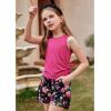 Arshiner Girls Summer Clothing Sets 2 Piece Outfits Knit Ruched Knot Side Tank Top and High Waist Shorts with Pockets(Rose Red Flower)