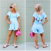 Arshiner Girls Summer Jumpsuits Tie Back Off Shoulder Short Sleeve One Piece Rompers Ruffle Smocked Casual Shorts Outfits(Blue)