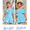 Arshiner Girls Summer Jumpsuits Tie Back Off Shoulder Short Sleeve One Piece Rompers Ruffle Smocked Casual Shorts Outfits(Blue)