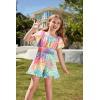 Arshiner Girls Summer Jumpsuits Tie Back Off Shoulder Short Sleeve One Piece Rompers Ruffle Smocked Casual Shorts Outfits(Colorful Leopard)