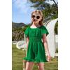 Arshiner Girls Summer Jumpsuits Tie Back Off Shoulder Short Sleeve One Piece Rompers Ruffle Smocked Casual Shorts Outfits(Green)