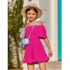 Arshiner Girls Summer Jumpsuits Tie Back Off Shoulder Short Sleeve One Piece Rompers Ruffle Smocked Casual Shorts Outfits(Rose Red)