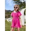 Arshiner Girls Summer Jumpsuits Tie Back Off Shoulder Short Sleeve One Piece Rompers Ruffle Smocked Casual Shorts Outfits(Rose Red)