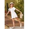 Arshiner Girls Summer Jumpsuits Tie Back Off Shoulder Short Sleeve One Piece Rompers Ruffle Smocked Casual Shorts Outfits(White)