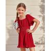 Arshiner Girls Summer Jumpsuits Tie Back Off Shoulder Short Sleeve One Piece Rompers Ruffle Smocked Casual Shorts Outfits(Wine Red)