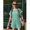 Arshiner Girls Summer Outfits 2 Piece Clothes Color Block Drop Shoulder Sleeve Top and Casual Short Sets Activewear(A-green)