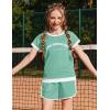 Arshiner Girls Summer Outfits 2 Piece Clothes Color Block Drop Shoulder Sleeve Top and Casual Short Sets Activewear(A-green)