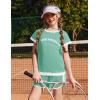 Arshiner Girls Summer Outfits 2 Piece Clothes Color Block Drop Shoulder Sleeve Top and Casual Short Sets Activewear(A-green)