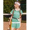 Arshiner Girls Summer Outfits 2 Piece Clothes Color Block Drop Shoulder Sleeve Top and Casual Short Sets Activewear(A-green)